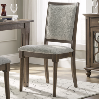 Sunvega Dark Brown Upholstered Dining Side Chair with Padded Seat and Geometric Backrest