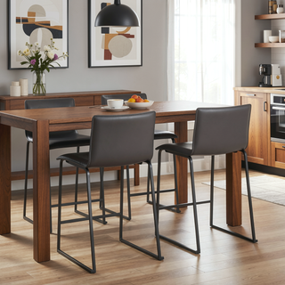 Sunvega Contemporary Counter Stool with Black Metal Base and Grey Faux Leather Upholstery