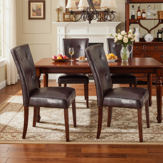 Sunvega Espresso Faux Leather and Walnut Finish Tufted Back Dining Chairs