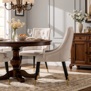 Sunvega Modern Light Gray Dining Chair with Velvet Upholstery and Gold Tips