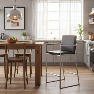 Sunvega Contemporary High Back Counter Stool with Padded Seat and Backrest in Grey