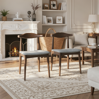 Sunvega Mid-Century Modern Dining Chairs Set of 2 with Grey Fabric and Walnut Wood Legs