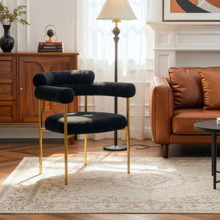 Sunvega Modern Boucle Fabric Upholstered Dining Chair Set with Black Metal Legs