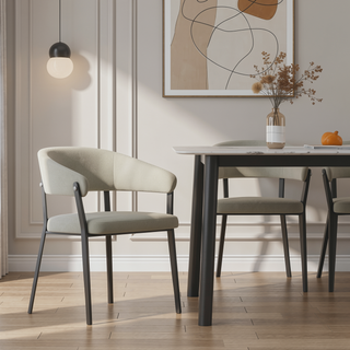Sunvega Modern Upholstered Leatherette Dining Chair with Grey Metal Frame