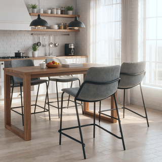 Sunvega Black Frame Grey Leatherette Counter Height Stools with Footrest Set of 2