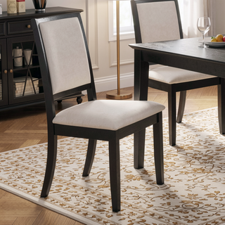 Sunvega Cream and Black Upholstered Side Dining Chairs with Sleek Lines Set of 2