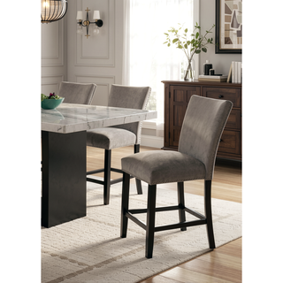 Sunvega Light Gray Flannelette Dining Chairs with Nailhead Trim and Black Wood Legs