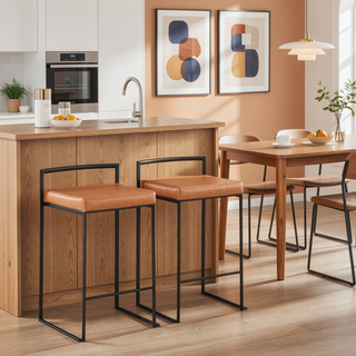 Sunvega Contemporary Stackable Counter Stool with Black Frame and Camel Faux Leather Cushion