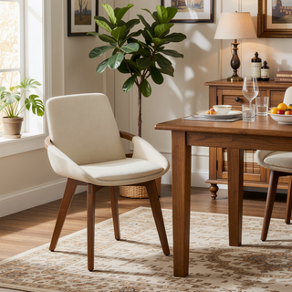 Sunvega Mid-Century Modern Cosmo Chair with Walnut Wood Legs and Cream Faux Leather