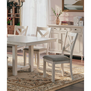Sunvega Rustic White Oak Farmhouse 2pcs Dining Chairs with Cushion Seat