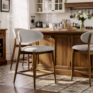 Sunvega Modern Upholstered Counter Stool with Comfortable Wood Frame and Boucle