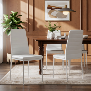Sunvega Set of 4 Modern White PU Leather Upholstered Dining Chairs with Metal Frame