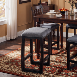 Sunvega Weathered Espresso Backless Counter Stool with Grey Fabric Seat Cushion
