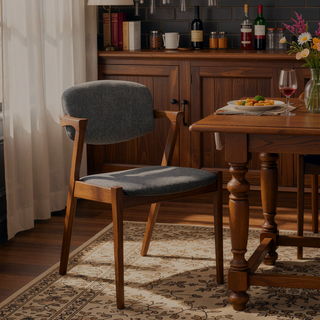 Sunvega Dark Walnut Legs and Grey Upholstered Dining Chair with Eye-Catching Design