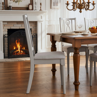 Sunvega Light Gray Finish Modern Wooden Upholstered Dining Chairs Set of 2