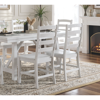 Sunvega White Finish Farmhouse Aesthetic Dining Table Seating for 6