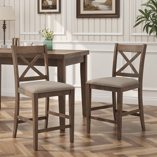 Sunvega Farmhouse Style X-Back Rubberwood Counter Stools Set of 2