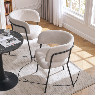 Sunvega Modern Upholstered Arm Dining Chair with Soft Seat and Metal Legs Set of 2
