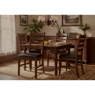 Sunvega Set of 2 Transitional Slat-Back Dining Chairs with Brown Leather Look Upholstery