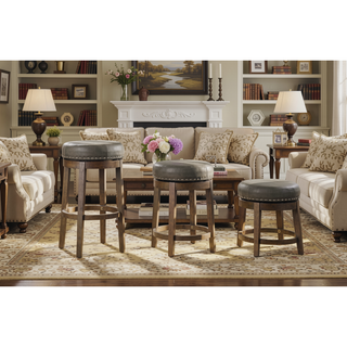 Sunvega Gray Faux Leather Swivel Stools with Nailhead Trim and Solid Wood Frame
