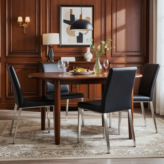 Sunvega Black PU Dining Chairs with Silver Metal Legs and High Elasticity Sponge Filling for Living Room