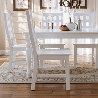 Sunvega White Finish Farmhouse Aesthetic Dining Table Seating for 6