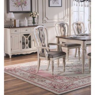 Sunvega Antique White Tufted Upholstered Dining Arm Chairs Set of 2 with Cushion Seat
