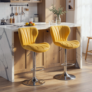 Sunvega Gray Upholstered Adjustable Swivel Barstools with Bucket Seat in Set of 2