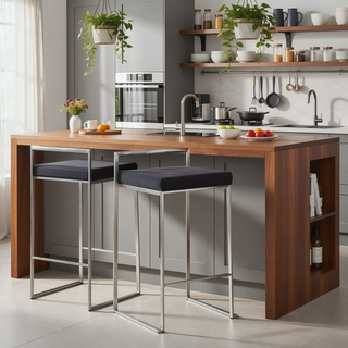 Sunvega Contemporary Stackable Counter Stool with Black Velvet Cushion and Stainless Steel Frame