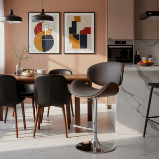 Sunvega Mid Century Modern Adjustable Swivel Bar Stool in Distressed Brown