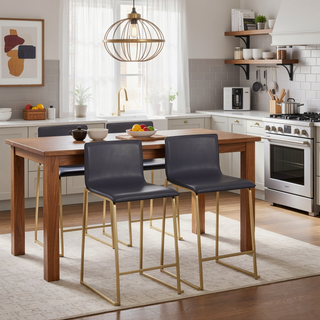 Sunvega Modern Gold Metal and Grey Faux Leather Counter Stool Set of 2
