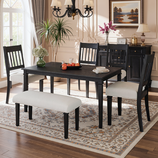 Sunvega Classic Country Style Rubber Wood Dining Table Set with Bench and Chairs