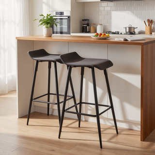 Sunvega Contemporary Fixed Height Counter Stools with Black Steel Frame and Espresso Faux Leather