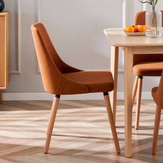 Sunvega Mid-Century Modern Dining Chair in Natural Bent Wood and Cream Fabric Set of 2