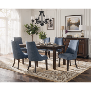 Sunvega Textured Blue Gray Polyester Upholstered Side Chairs with Dark Walnut Wood Legs Set of 2
