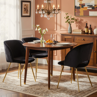 Sunvega Fran Contemporary Dining Chairs with Velvet Upholstery and Gold Metal Legs