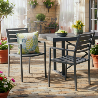 Sunvega Modern Aluminum Outdoor Dining Chairs with Open Slat Design (Set of 2)