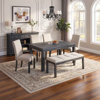 Sunvega Natural Linen Blend Upholstered Counter Dining Chair Set with Antique Gray Wood Legs