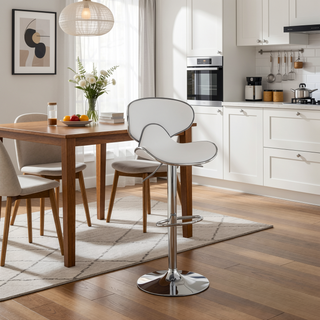 Sunvega White Upholstered Adjustable Swivel Bar Stool with Metal Base Set of 2