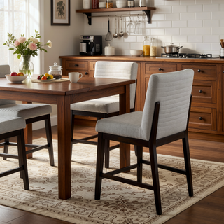 Sunvega Gray Linen Upholstered Side Chair with Padded Seat and Back Set of 2