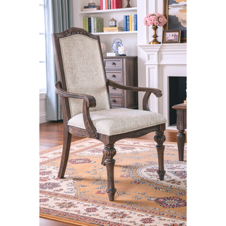 Sunvega Rustic Natural Tone Ivory Finish 2pc Arm Chair with Upholstered Seat