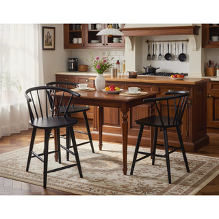 Sunvega Black Contemporary Spindle Back Counter Height Stool Chair Set