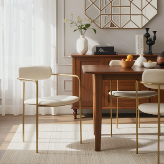 Sunvega Gold Metal Frame Cream Velvet Upholstered Demi Contemporary Dining Chairs Set of 2