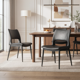 Sunvega Modern Minimalist White PU Leather Dining Chairs Set of 2 with Metal Legs