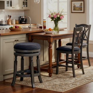 Sunvega Weathered Gray Finish 24 Inch Counter Stool with Charcoal Fabric Seat