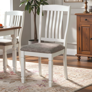 Sunvega Rustic White Slat Back Upholstered Side Chair Set of 2