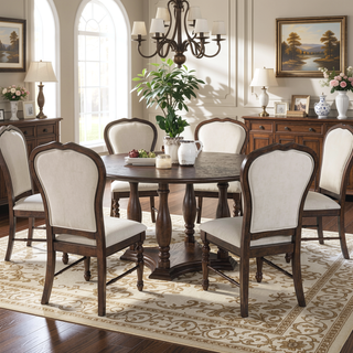 Sunvega Rich Brown Upholstered Dining Side Chairs with Ivory Cushions Set of 2