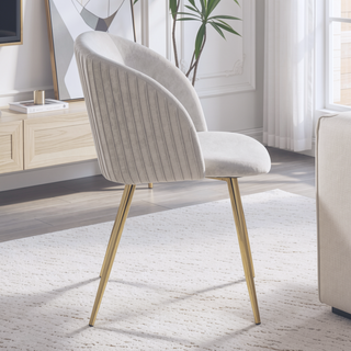 Sunvega Fran Pleated Contemporary Velvet Upholstered Dining Chair with Metal Legs Set of 2