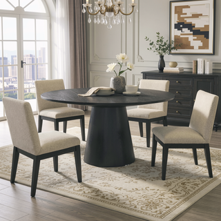 Sunvega Beige and Black Padded Side Chairs with Ergonomic Design for Living Room