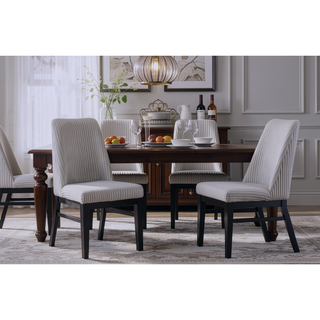 Sunvega Modern Upholstered Side Chairs with Light Gray Textured Fabric and Black Finish